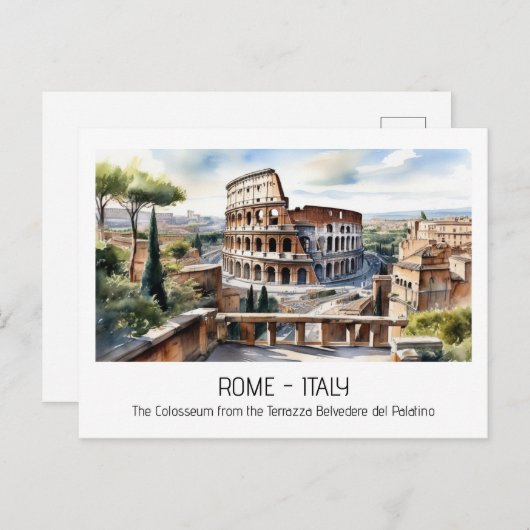 コロッセウムウォーターカラーローマアトラクション観光客curio ポストカード (正面/裏面)