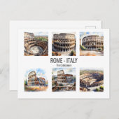 コロッセウムウォーターカラーローマ観光客アトラクション ポストカード (正面/裏面)