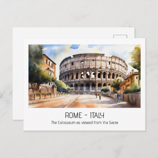 コロッセウムウォーターカラーヴィアサクラローマ観光客 ポストカード (正面/裏面)