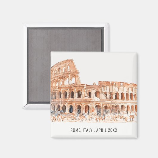 コロッセウムローマイタリアウォーターカラートラベイタリアンル マグネット (正面/裏面)