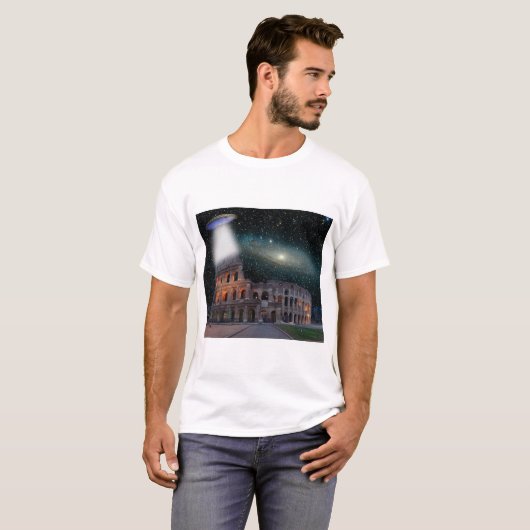 コロッセウムローマイタリアミーツ宇宙とUFO Tシャツ (正面フル)