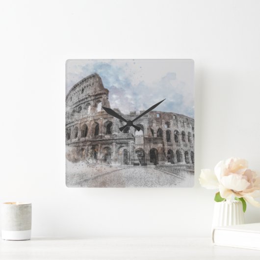 コロッセウムローマイタリア スクエア壁時計 (ホーム)