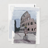 コロッセオの前に立つ女の子。 ポストカード (正面/裏面)