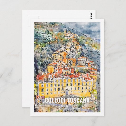 コロディトスカーナイタリア旅行水色スケッチ ポストカード (正面/裏面)