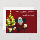 コロナウおもしろいイルスコビッドクリスマスサンタ顔マスク ポストカード (正面/裏面)