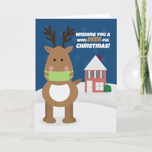 コロナウイルスのメリークリスマストナカイ顔マスク シーズンカード (正面)