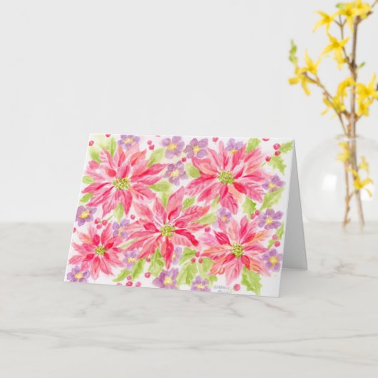 コロナウイルスクリスマスポインセティアスのグリーティングカード カード (黄色い花)