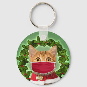 コロナウイルスマスク付きクリスマスキャット キーホルダー