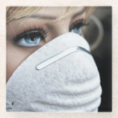 コロナウイルス保護マスク ガラスコースター (正面)