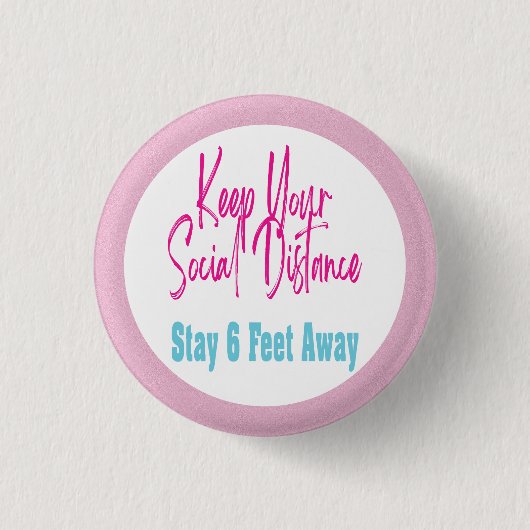 コロナウイルス警告健康の社会的分布ピンク 缶バッジ (正面)