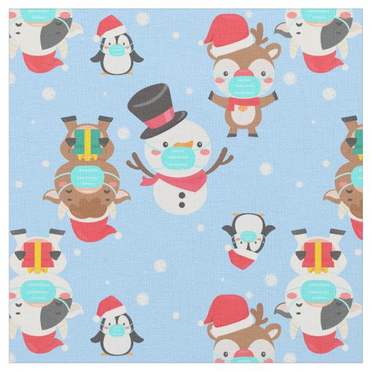 コロナウイルス雪だるまトナカイ ファブリック (クローズアップ)