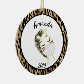 コロナウイルス ゴールドのゼブラがマスクを着用 2020 セラミックオーナメント (右)