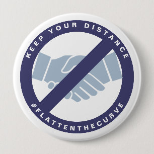 コロナウイルスNo Handshake #FLATTENTHECURVE Blue 缶バッジ