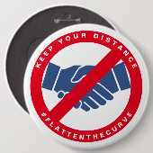 コロナウイルスNo Handshake #FLATTENTHECURVE Red 缶バッジ (正面&裏面)