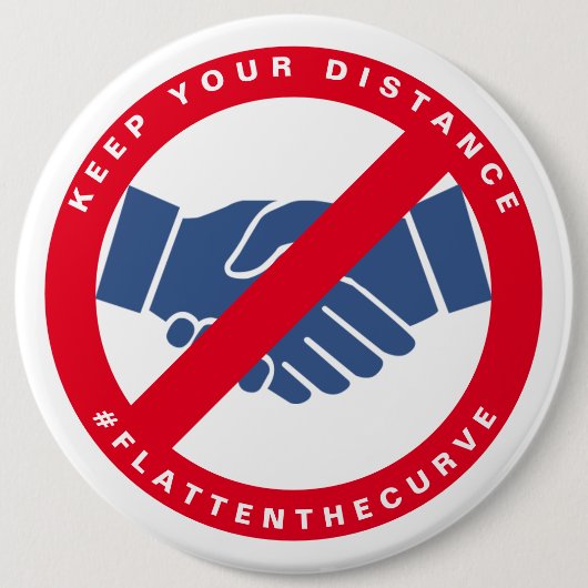 コロナウイルスNo Handshake #FLATTENTHECURVE Red 缶バッジ (正面)