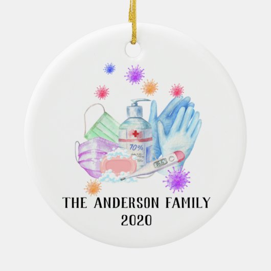 コロナウパーソナライズされたイルス2020コビデクリツマス セラミックオーナメント (裏面)