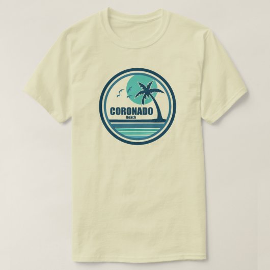 コロナドビーチ カリフォルニア ヤシの木 鳥 Tシャツ (デザイン正面)