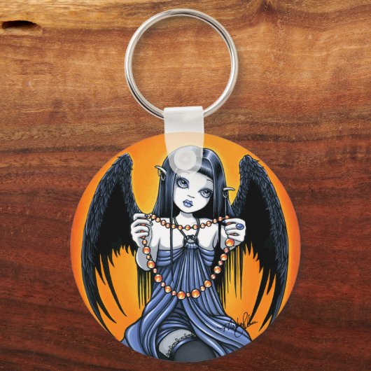 「コロナ」ゴシックのレイヴン翼エンジェルアートキーチェーン キーホルダー (正面)