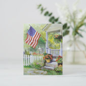 コロニアルカントリーホームアメリカンフラッグフロントポーチ ポストカード (スタンド正面)