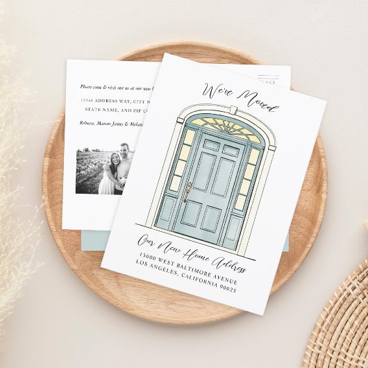 コロニアル伝統的ドアイラストレーション移動 案内ポストカード