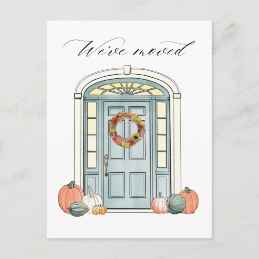 コロニアル威厳のあるドアイラストレーション秋移動 案内ポストカード (正面)