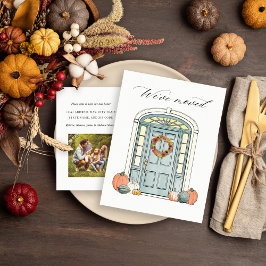 コロニアル威厳のあるドアイラストレーション秋移動 案内ポストカード