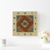 コロニアル舗装キルトブロックラスト&ダークグリーン スクエア壁時計 (ホーム)