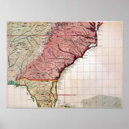 コロニアル・アメリカの地図， 1733 ポスター (正面)