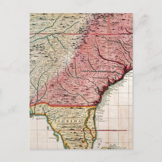 コロニアル・アメリカの地図， 1733 ポストカード (正面)