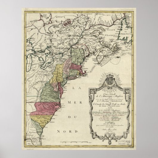 コロニアル・アメリカの地図by Matthaus Lotter (1776) ポスター (正面)