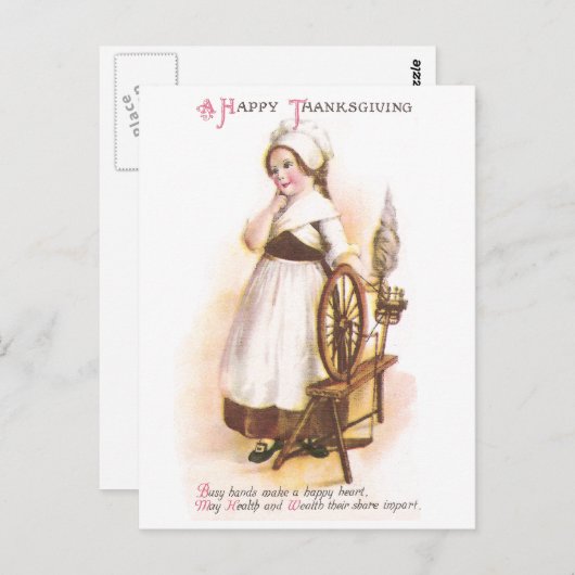 コロニアル・アメリカン・ガールと彼女の回転ホイール ポストカード (正面/裏面)