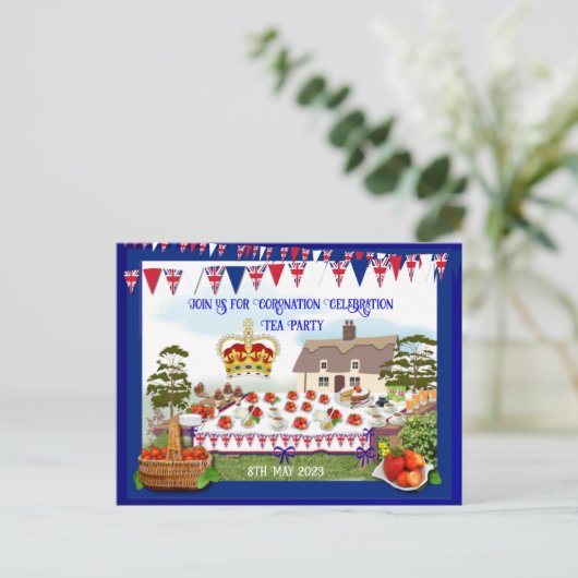 コロネーションお祝いティーパーティの招待状 インビテーションポストカード (スタンド正面)