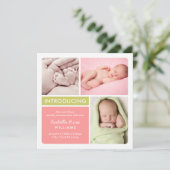 コロブロックフォトコラージュコーラルベビーガール誕生 案内状 (スタンド正面)