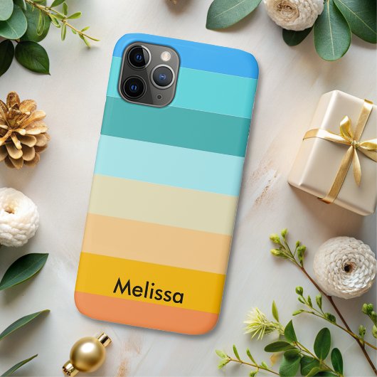 コロブロック横ストライプピーチグリーンモノグラム Case-Mate iPhoneケース