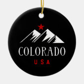 コロラクールドUSAの山々と星のダークカラー セラミックオーナメント (正面)