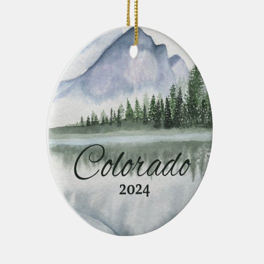 コロラドカスタムウォーターカラーマウンテンレイクツリーズ セラミックオーナメント (右)