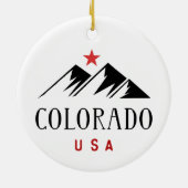コロラドクール州USAの山々と星のライトカラー セラミックオーナメント (裏面)