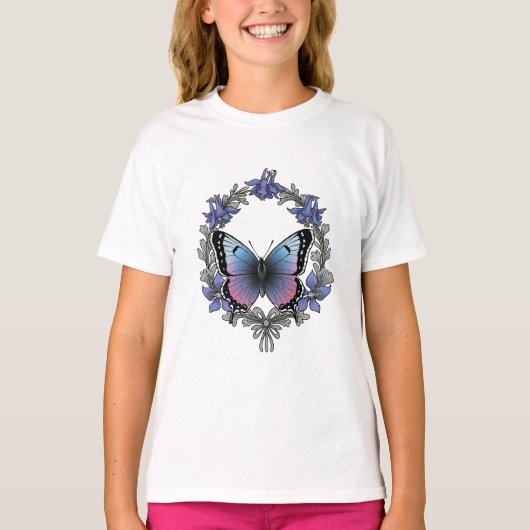 コロラドシジミチョウとルートウィッグアヤメ Tシャツ (正面)