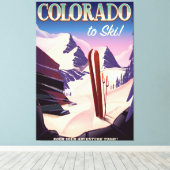 コロラドスキープリント – 米国ヴィンテージスキースポーツポスター キャンバスプリント (インサイチュ (ウッドフロア))