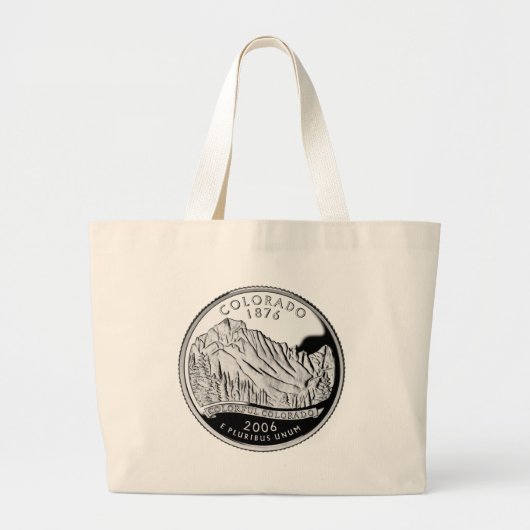 コロラドフェイク州クォーターロッキーマウンテンズツリー ラージトートバッグ (正面)