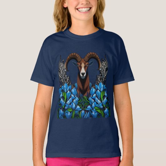 コロラドブルーのオオツジカのキャラクター Tシャツ (正面)