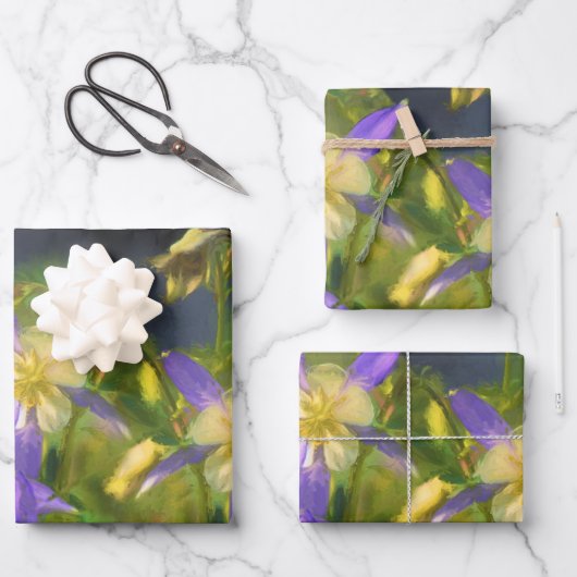 コロラドブルーオダマキ(植物)絵を描ズオリジナルアート ラッピングペーパーシート (正面)