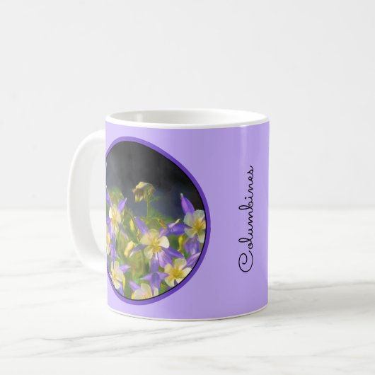 コロラドブルーオダマキ（植物）絵画ズ – オリジナルアート コーヒーマグカップ (正面左)