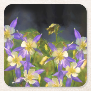 コロラドブルーオダマキ(植物)絵画ズ – オリジナルアート スクエアペーパーコースター
