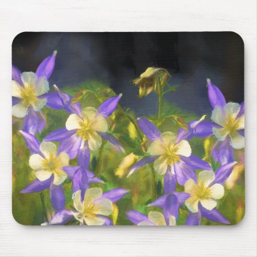 コロラドブルーオダマキ（植物）絵画ズ – オリジナルアート マウスパッド (正面)