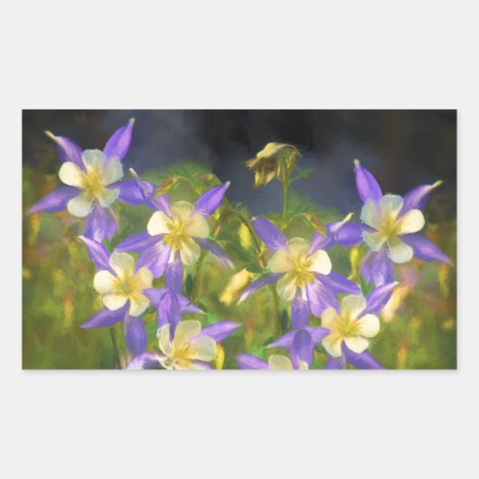 コロラドブルーオダマキ（植物）絵画ズ – オリジナルアート 長方形シール (正面)