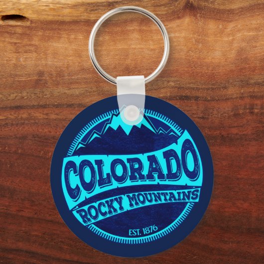 コロラドロッキーマウンテンズティール(緑がかった色)ブルーインクキーチェーン キーホルダー (正面)