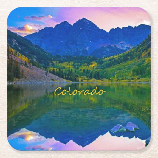 コロラドロッキー山脈と湖 スクエアペーパーコースター (正面)