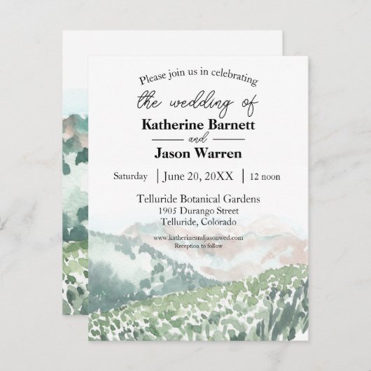 コロラドワイルドフラワーズマウンテンズサマーウォーターカラー 招待状 (正面/裏面)