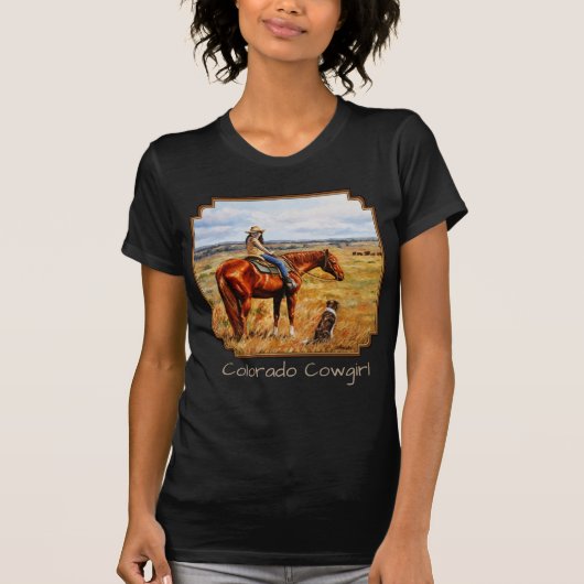コロラド女性のカーボーイオンキャトルホース Tシャツ (正面)